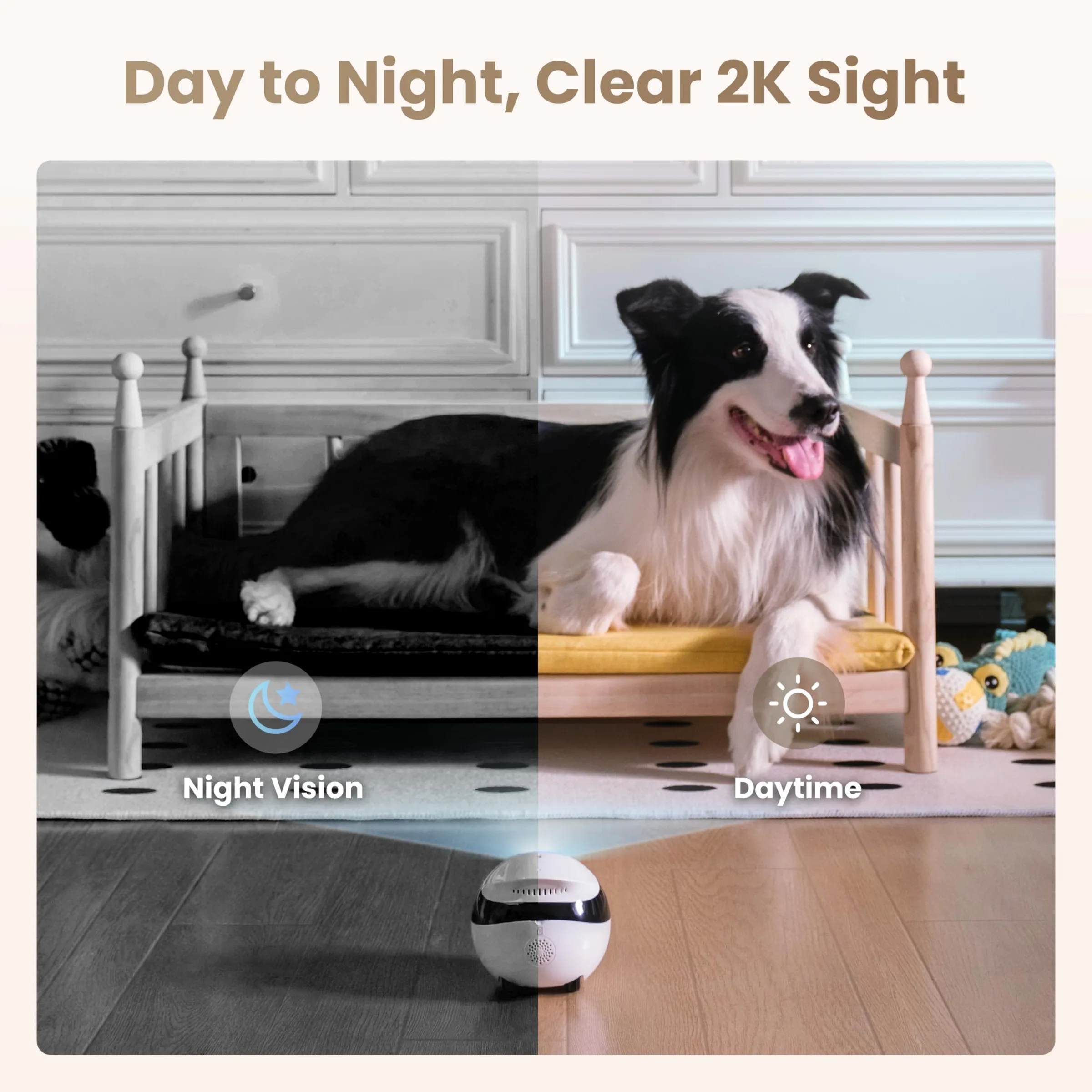 Enabot EBO FamilyBot Home Camera Robot EBO Air 2: 2K Movable Pet Camera, Indoor Robot Companion, Custom Facial Expression, Auto-Recharge, Battery-Operated, 2-Way Talk, Night Vision(Dove White)