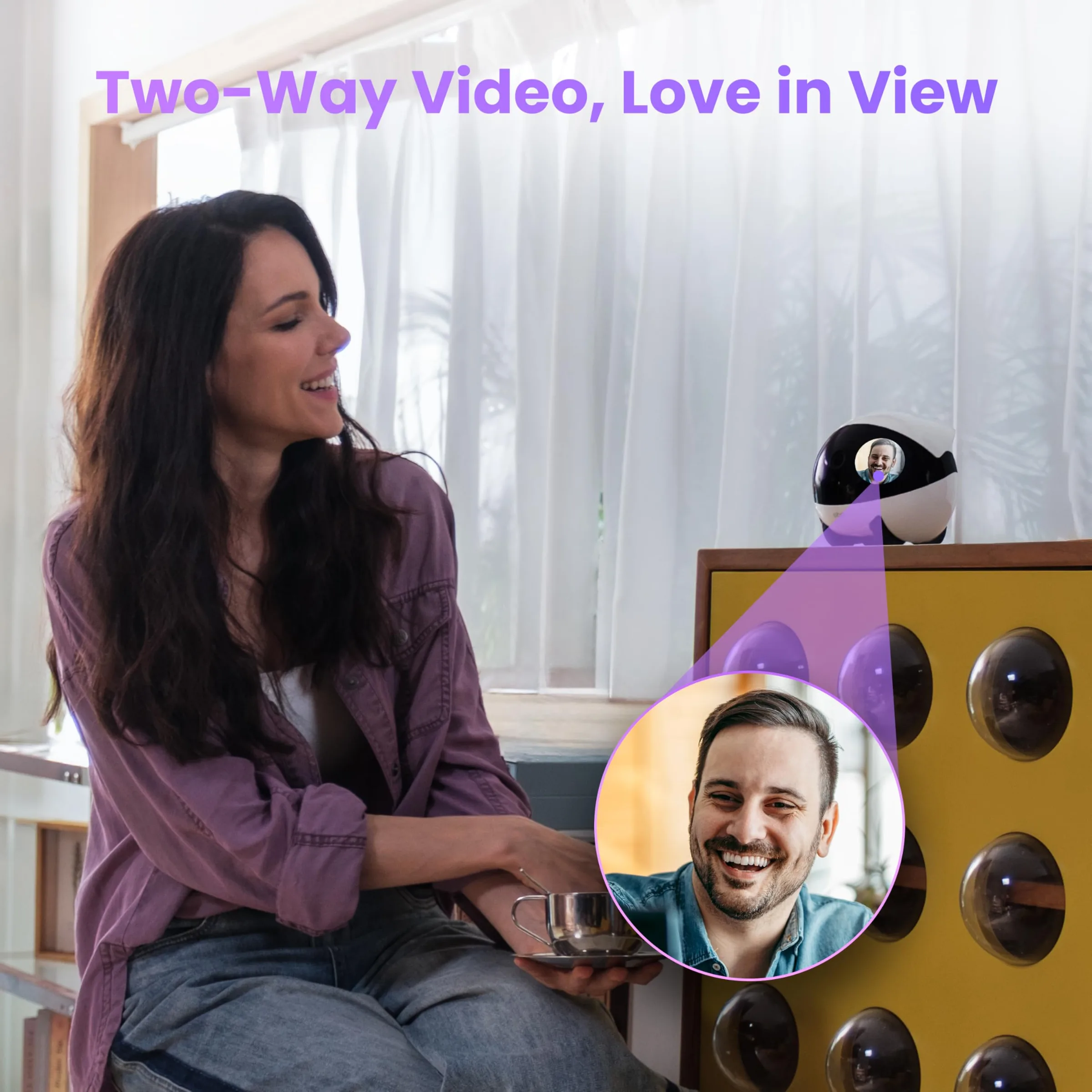 Enabot EBO FamilyBot 3K Home Robot EBO Air 2 Plus: Movable Indoor Camera Robot Companion, 2-Way Video, AI Chat Mode, Custom Facial Image, Auto-Recharge, Long Battery Life, Night Vision(Purple)