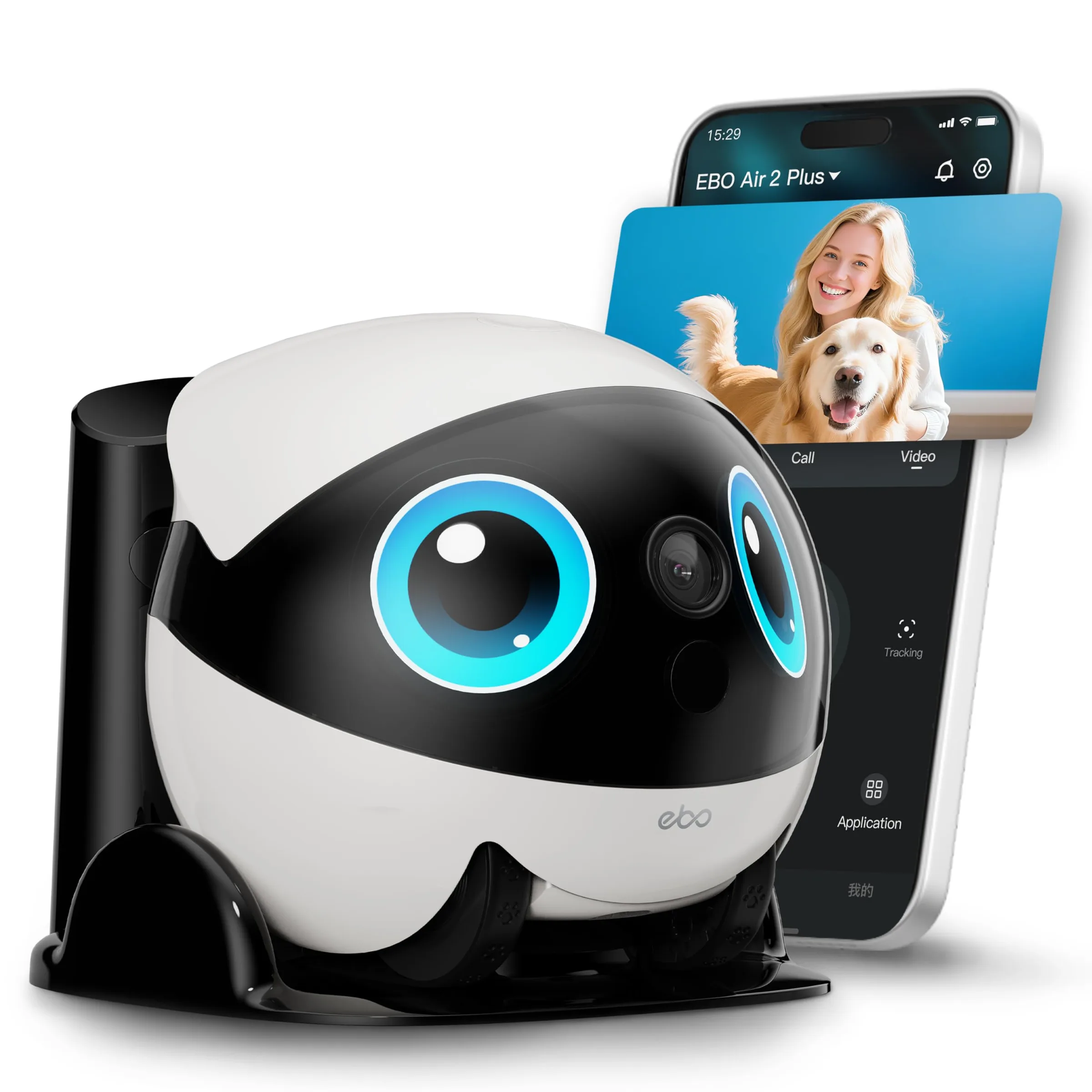 Enabot EBO FamilyBot 3K Home Robot EBO Air 2 Plus: Movable Indoor Camera Robot Companion, 2-Way Video, AI Chat Mode, Custom Facial Image, Auto-Recharge, Long Battery Life, Night Vision(White)