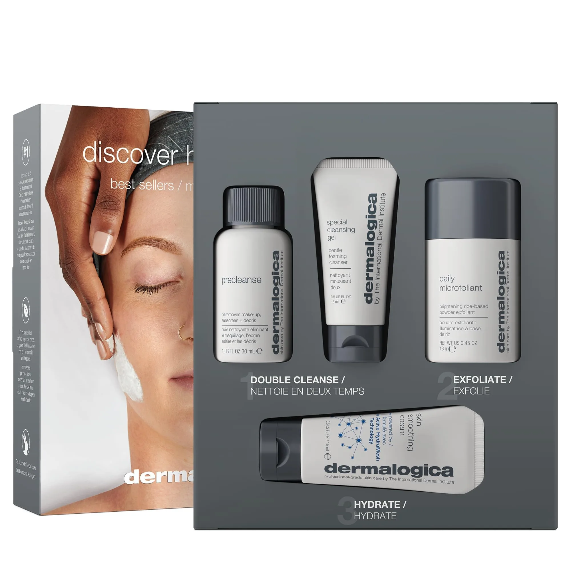 Kit de Piel Saludable Dermalogica Discover - Incluye: Prelimpieza, Lavado Facial, Exfoliante Facial y Hidratante - Lavar las Impurezas para Revelar una Piel Radiante