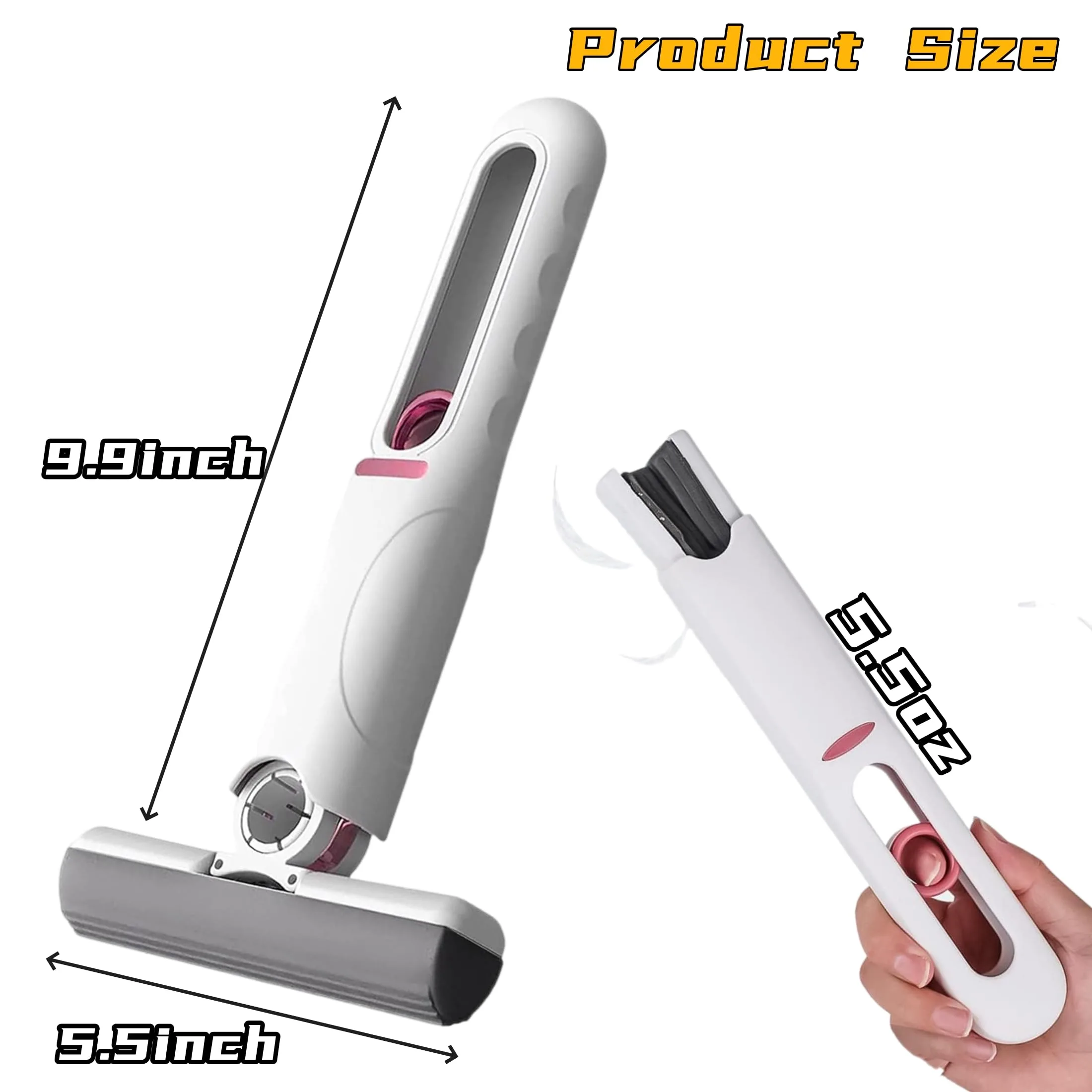 SOGIRNO Mini Mop Portable Self-Squeeze Small Mop, Self Squeezing Mini Mop with Quickie Mop Head, Portable Mini Mop for Bathroom Kitchen Desktop Glass and Car Window