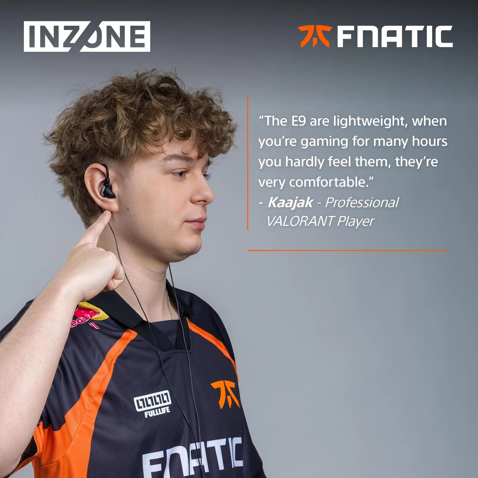 Sony INZONE E9 Wired in-Ear Monitor for Gaming, Tuned for FPS Games, Sound Isolating Earbuds, Comfortable Fit, Low Profile Design, 360 Spatial Sound, Case Included, Developed with Fnatic, White