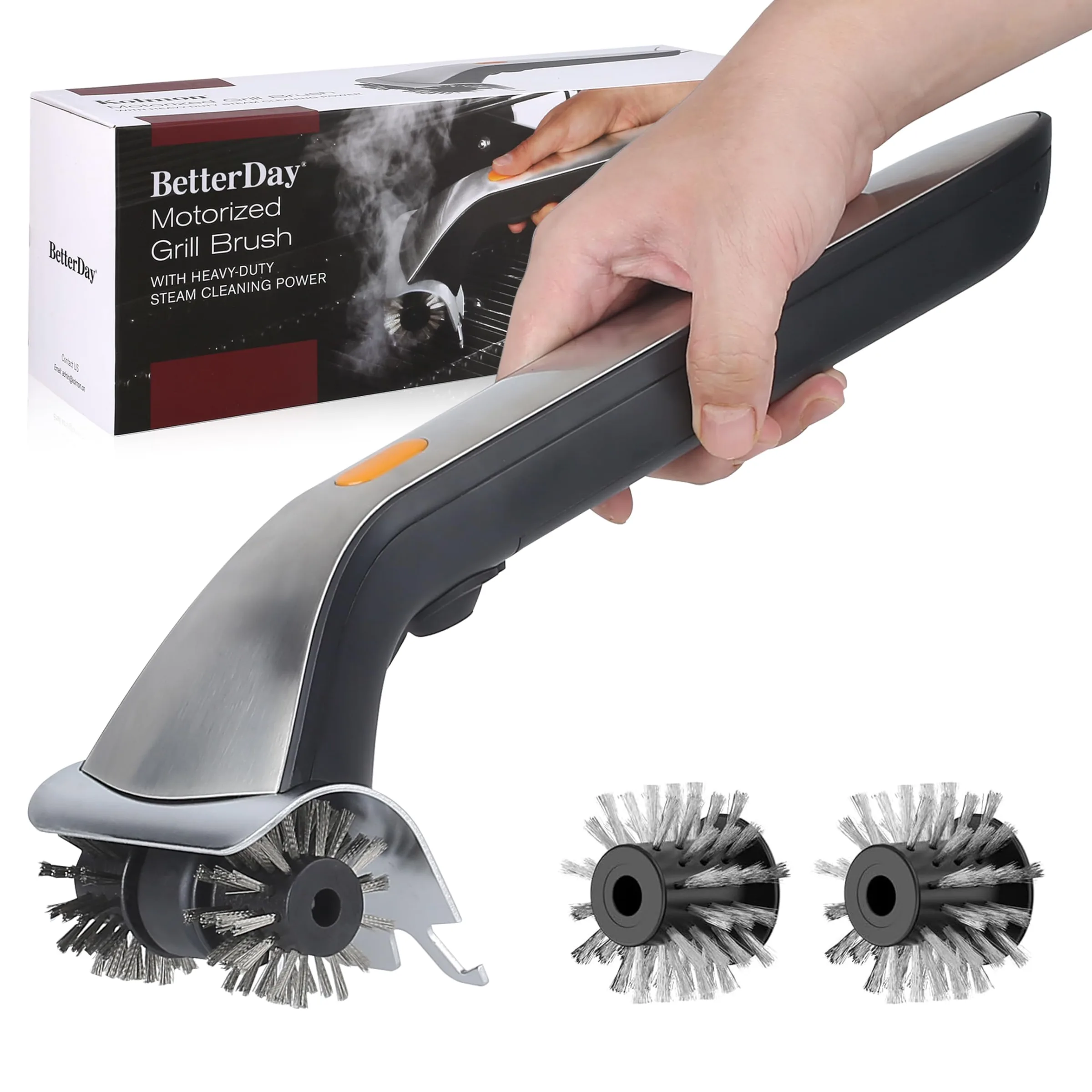 BetterDay Electric Grill Brush with Water Reservoir,Automatic BBQ Brushes for Grill Cleaner,Steam Grill Brush for Outdoor Grill,Unique Grilling Gifts for Men,dad,Grill Master