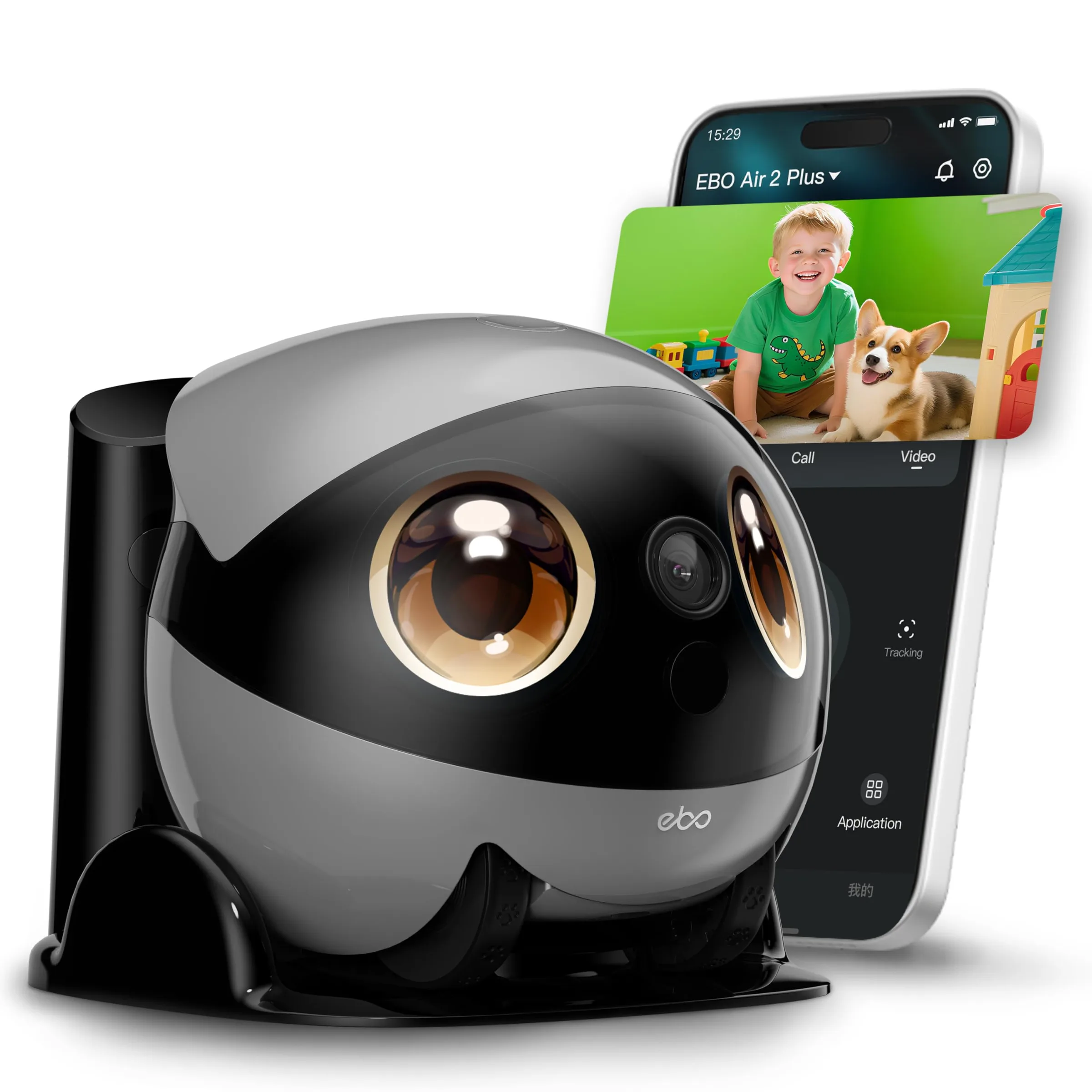 Enabot EBO FamilyBot 3K Home Robot EBO Air 2 Plus: Movable Indoor Camera Robot Companion, 2-Way Video, AI Chat Mode, Custom Facial Image, Auto-Recharge, Long Battery Life, Night Vision(Grey)