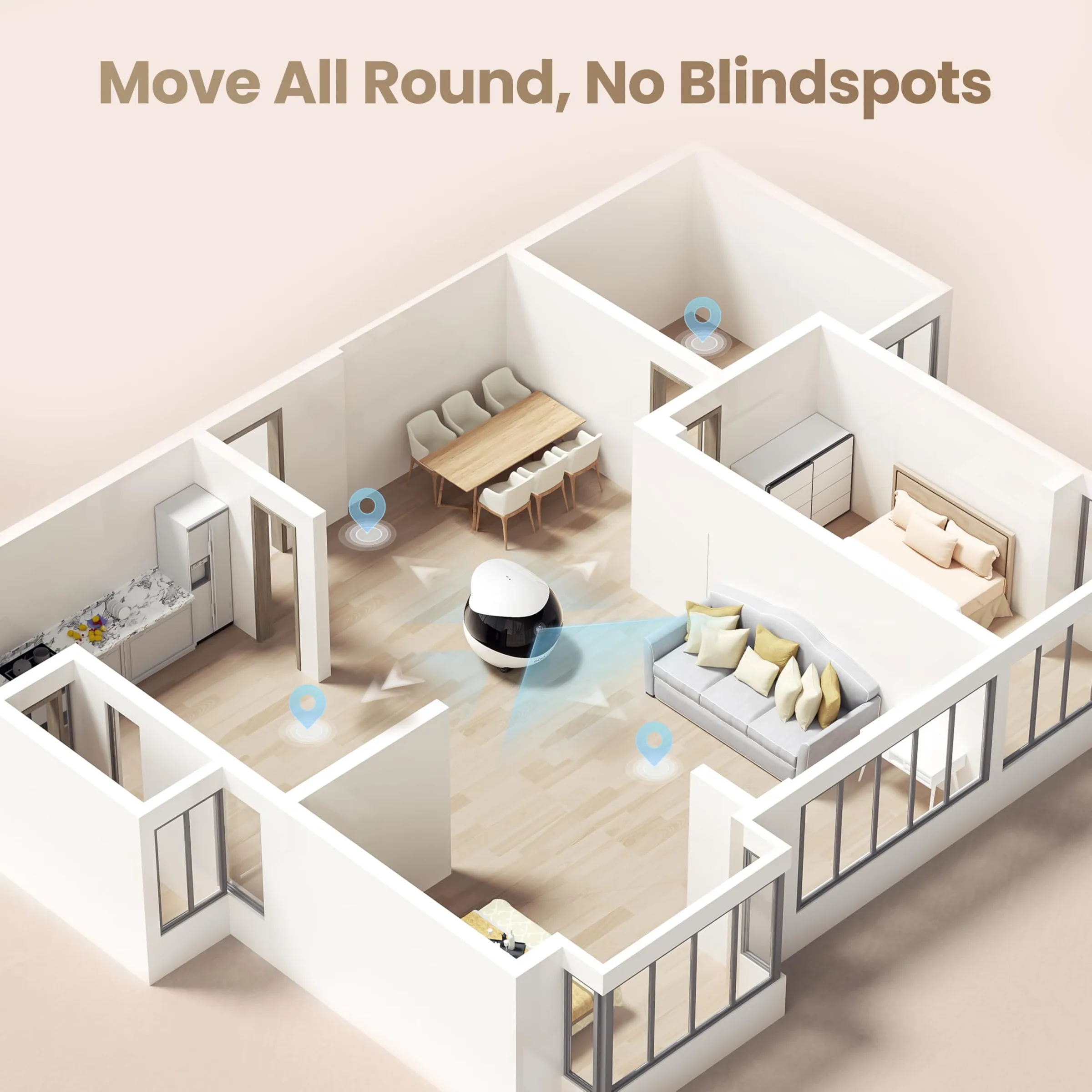 Enabot EBO FamilyBot Home Camera Robot EBO Air 2: 2K Movable Pet Camera, Indoor Robot Companion, Custom Facial Expression, Auto-Recharge, Battery-Operated, 2-Way Talk, Night Vision(Dove White)