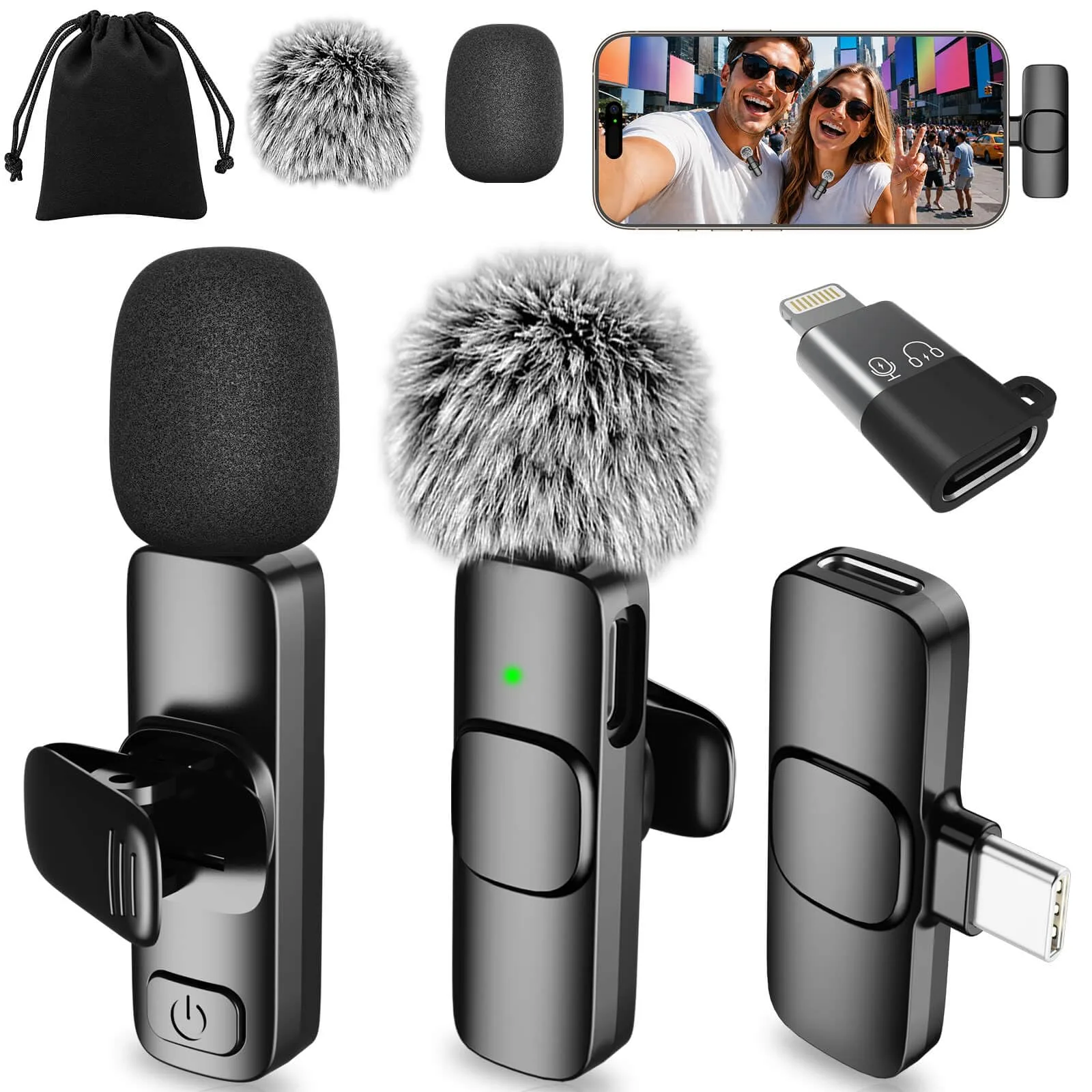Wireless Lavalier Microphone for iPhone - Android, iPad, Tablets, Bluetooth Mini Microphone with Noise Canceling,65FT Transmission,6H Battery Life, Professional Lapel Mic for Video Recording