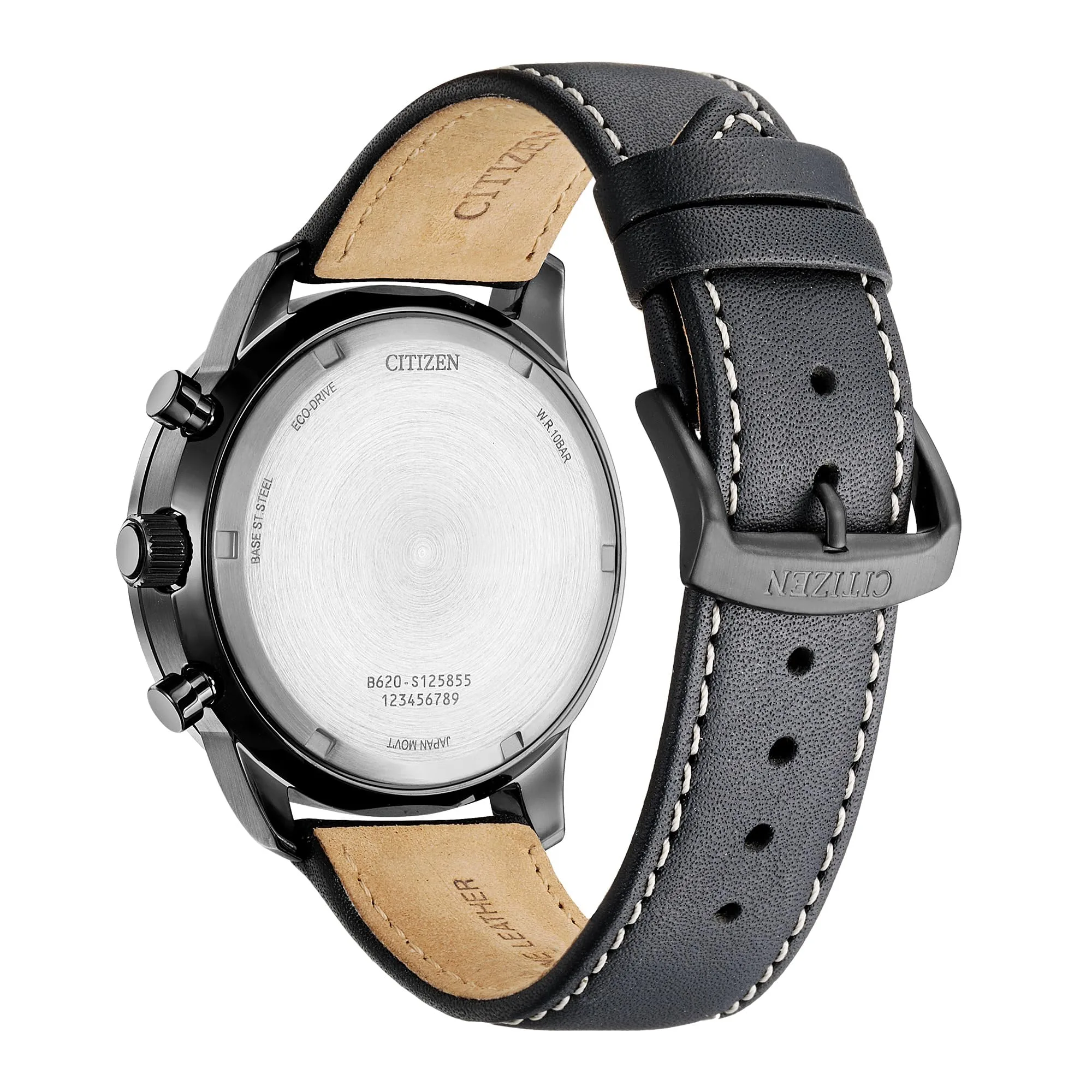 Citizen Citzen Men's Eco-Drive Weekender Sport Casual, Black Stainless Steel Watch, Black Leather Strap, Chronograph (Model: CA4505-21X)