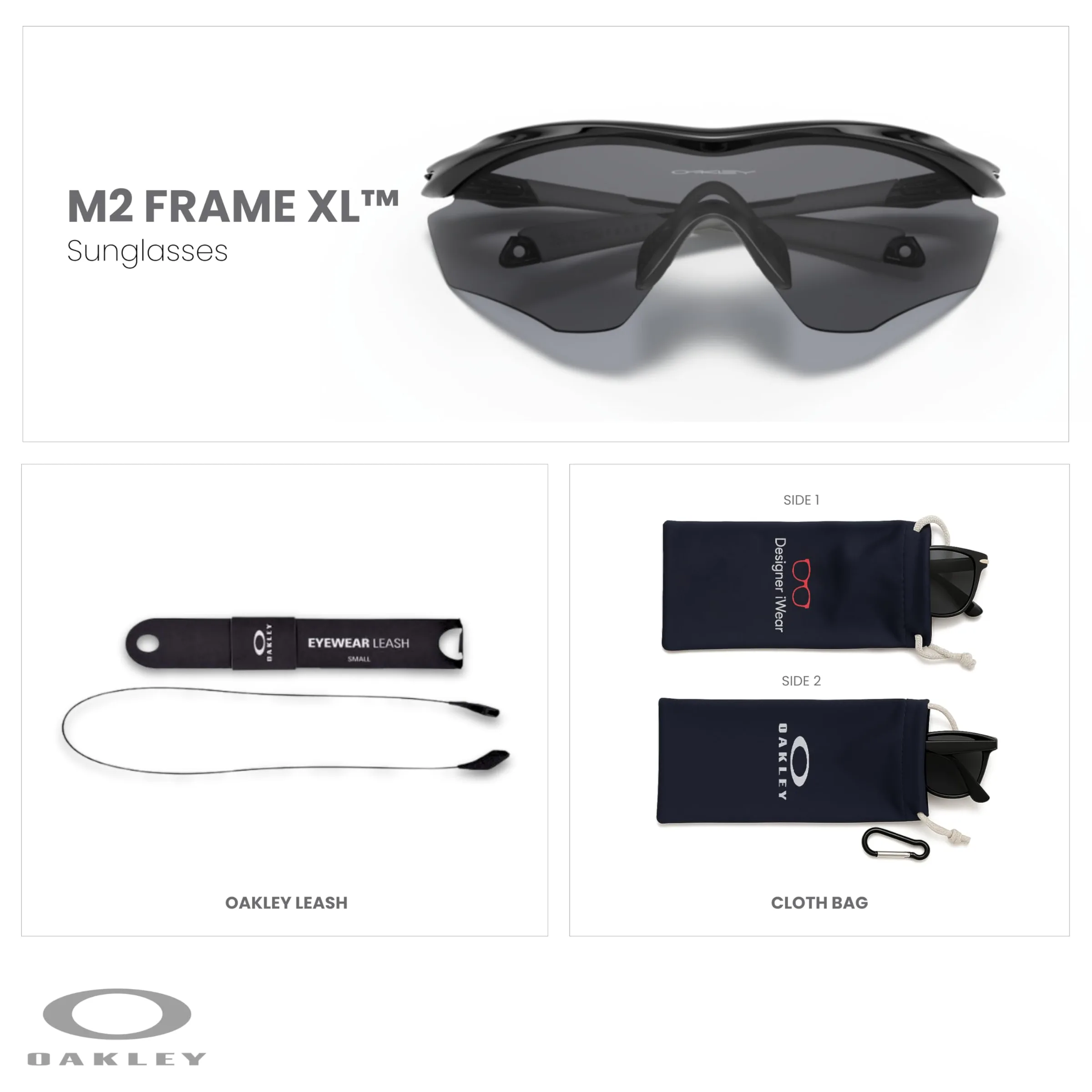 OAKLEY M2 Frame XL OO9343 Shield Sunglasses for Men+ Bundle Accessory Leash Kit, Microfiber Pouch